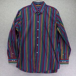 Paul Fredrick Shirt Mens Medium Pocket Button Up Colorful Striped Long Sleeve